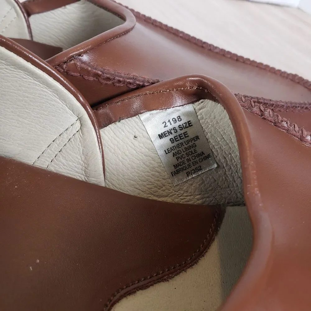 L.B. Evans Chicopee Men’s Slippers 9EE Brown Leather Slip On Moc Toe 2198